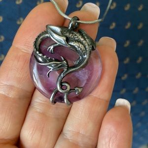 Silver Dragon with  real amethyst ring 3 cm diameter.